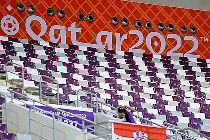 Nov 27, 2022; Doha, Qatar; A general view of seats at Khalifa International Stadium before a group stage match between Croatia and Canada during the 2022 World Cup. Mandatory Credit: Danielle Parhizkaran-USA TODAY Sports