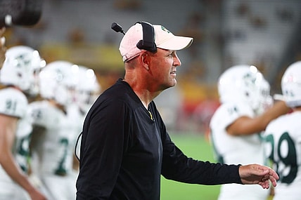 Sep 6, 2019; Tempe, AZ, USA; Sacramento State Hornets head coach Troy Taylor against the Arizona State Sun Devils at Sun Devil Stadium. Mandatory Credit: Mark J. Rebilas-USA TODAY Sports