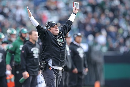 Dec 8, 2019; East Rutherford, NJ, USA; New York Jets offensive coordinator Dowell Loggains reacts during the second quarter against the Miami Dolphins at MetLife Stadium. Mandatory Credit: Brad Penner-USA TODAY Sports