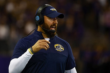 Sep 3, 2022; Seattle, Washington, USA; Kent State Golden Flashes head coach Sean Lewis reacts following a penalty in favor of the Washington Huskies during the second quarter at Alaska Airlines Field at Husky Stadium. Mandatory Credit: Joe Nicholson-USA TODAY Sports