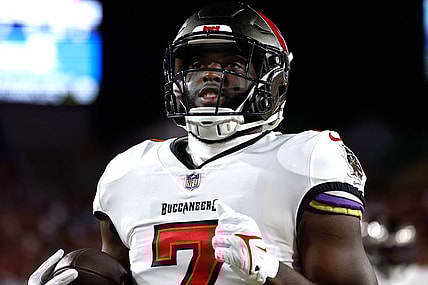 Oct 2, 2022; Tampa, Florida, USA;  Tampa Bay Buccaneers running back Leonard Fournette (7) against the Kansas City Chiefs prior to the game at Raymond James Stadium. Mandatory Credit: Kim Klement-USA TODAY Sports