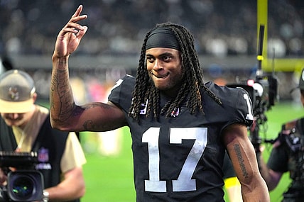 Dec 4, 2022; Paradise, Nevada, USA; Las Vegas Raiders wide receiver Davante Adams (17) walks off the field after the Raiders defeated the Los Angeles Chargers 27-20 at Allegiant Stadium. Mandatory Credit: Stephen R. Sylvanie-USA TODAY Sports