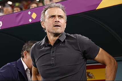 Dec 6, 2022; Ar Rayyan, QATAR; Spain head coach Luis Enrique during the first half in the round of sixteen match of the 2022 FIFA World Cup at Education City Stadium. Mandatory Credit: Yukihito Taguchi-USA TODAY Sports
