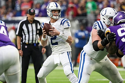 Dec 17, 2022; Minneapolis, Minnesota, USA; Indianapolis Colts quarterback Matt Ryan (2) looks to pass against the Minnesota Vikings during the first quarter at U.S. Bank Stadium. Mandatory Credit: Matt Krohn-USA TODAY Sports