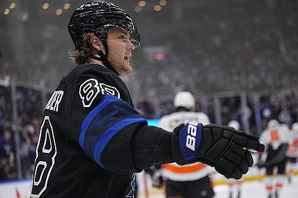 Dec 22, 2022; Toronto, Ontario, CAN; Toronto Maple Leafs forward William Nylander (88) reacts after scoring against the Philadelphia Flyers during the third period at Scotiabank Arena. Mandatory Credit: John E. Sokolowski-USA TODAY Sports