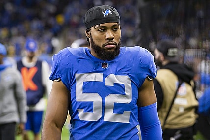 Jan 9, 2022; Detroit, Michigan, USA; Detroit Lions linebacker Jessie Lemonier (52) walks off the field just after the second quarter against the Green Bay Packers at Ford Field. Mandatory Credit: Raj Mehta-USA TODAY Sports