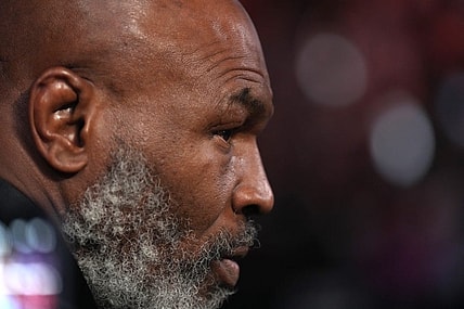 May 7, 2022; Las Vegas, Nevada, USA;  Former boxing champion Mike Tyson attends a light heavyweight championship bout at T-Mobile Arena between Dimitry Bivol (not pictured) and Canelo Alvarez. Mandatory Credit: Joe Camporeale-USA TODAY Sports