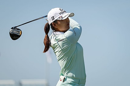 Jun 26, 2022; Bethesda, Maryland, USA; Jin Young Ko plays her shot from the first tee during the final round of the KPMG Women's PGA Championship golf tournament at Congressional Country Club. Mandatory Credit: Scott Taetsch-USA TODAY Sports