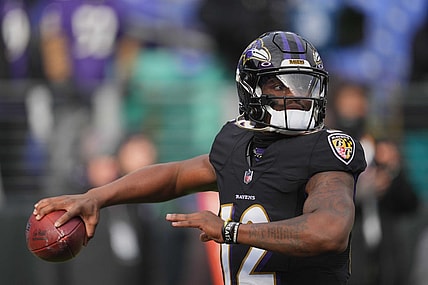 Dec 24, 2022; Baltimore, Maryland, USA; Baltimore Ravens quarterback Anthony Brown (12) warms up prior to the game against the Atlanta Falcons at M&T Bank Stadium. Mandatory Credit: Mitch Stringer-USA TODAY Sports