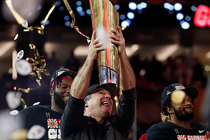 Georgia coach Kirby Smart celebrates after winning the NCAA College Football National Championship game between TCU and Georgia on Monday, Jan. 9, 2023, in Inglewood, Calif. Georgia won 65-7.

News Joshua L Jones