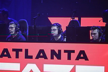 Jan 25, 2020; Minneapolis, Minnesota, USA; Michael MajorManiak Szymaniak and Chris Simp Lehr and Tyler Abezy Pharris of the Atlanta FaZe compete against the Dallas Empire during the Call of Duty League Launch Weekend at The Armory. Mandatory Credit: Bruce Kluckhohn-USA TODAY Sports
