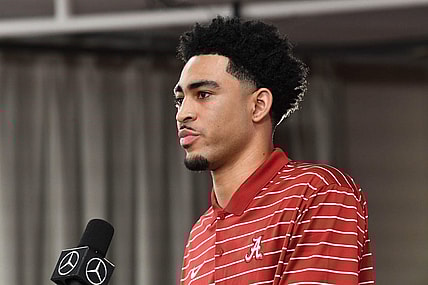Jan 02, 2023; Tuscaloosa, AL, USA;  Bryce Young announces his intention to enter the NFL draft during a press conference for University of Alabama juniors to announce their intentions.

Ncaa Football Ua Juniors Announce For Nfl