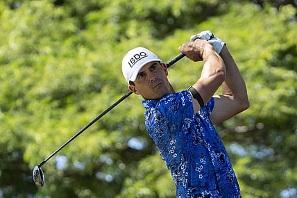 January 13, 2023; Honolulu, Hawaii, USA; Billy Horschel hits his tee shot on the second hole during the second round of the Sony Open in Hawaii golf tournament at Waialae Country Club. Mandatory Credit: Kyle Terada-USA TODAY Sports