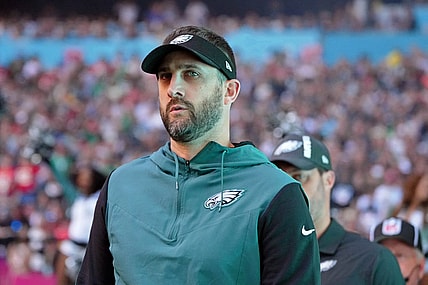 Feb 12, 2023; Glendale, Arizona, US; Philadelphia Eagles head coach Nick Sirianni walks on the field before Super Bowl LVII against the Kansas City Chiefs at State Farm Stadium. Mandatory Credit: Kirby Lee-USA TODAY Sports