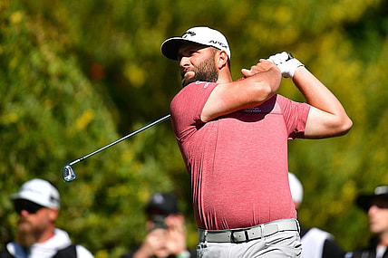 Feb 19, 2023; Pacific Palisades, California, USA; Jon Rahm hits from the fourth hole tee during the final round of The Genesis Invitational golf tournament. Mandatory Credit: Gary A. Vasquez-USA TODAY Sports