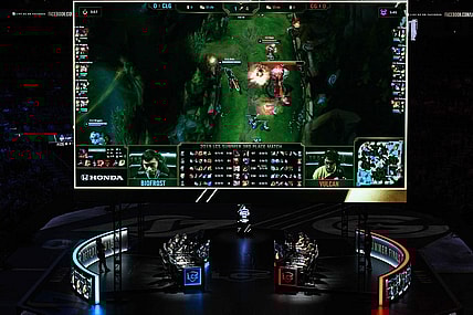 Aug 24, 2019; Detroit, MI, USA; Clutch Gaming and Counter Logic Gaming during the LCS Summer Finals event at Little Caesars Arena. Mandatory Credit: Tim Fuller-USA TODAY Sports