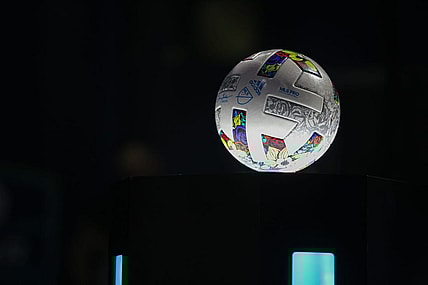 A Major League Soccer ball sits on a podium ahead of the eMLS Cup tournament at the Moody Theater on March 13, 2022. The eMLS Cup is the championship tournament that determines which player is the best FIFA esports player in North America.

Aem Sxsw Emls Cup 1