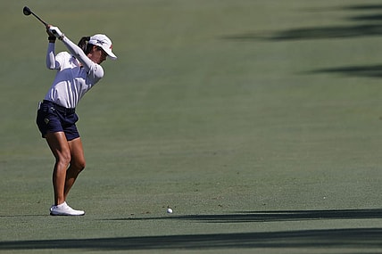 Jun 2, 2022; Southern Pines, North Carolina, USA; Celine Boutier hits an approach shot on the seventeenth hole during the first round of the U.S. Women's Open. Mandatory Credit: Geoff Burke-USA TODAY Sports