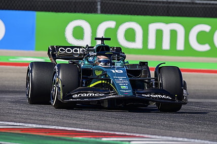 Oct 21, 2022; Austin, Texas, USA; Aston Martin Aramco Cognizant Formula One Team driver Lance Stroll (18) of Team Canada drives during practice for the U.S. Grand Prix at the Circuit of the Americas. Mandatory Credit: Jerome Miron-USA TODAY Sports
