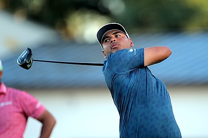 Nov 10, 2022; Houston, Texas, USA; Sebastian Munoz of Colombia takes a tee shot at the first hole during the first round of the Cadence Bank Houston Open golf tournament. Mandatory Credit: Erik Williams-USA TODAY Sports