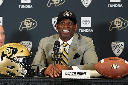 Dec 4, 2022; Boulder, CO, USA; Colorado Buffaloes head coach Deion Sanders speaks during a press conference at the Arrow Touchdown Club. Mandatory Credit: Ron Chenoy-USA TODAY Sports