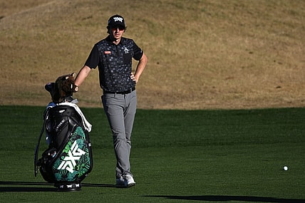 Jan 21, 2023; La Quinta, California, USA; Nico Echavarria looks on from the ninth fairway during the third round of The American Express golf tournament at Pete Dye Stadium Course. Mandatory Credit: Orlando Ramirez-USA TODAY Sports