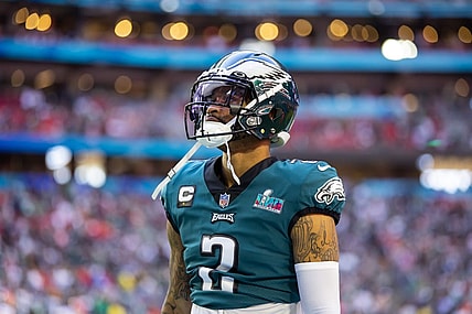 Feb 12, 2023; Glendale, Arizona, US; Philadelphia Eagles cornerback Darius Slay (2) against the Kansas City Chiefs during Super Bowl LVII at State Farm Stadium. Mandatory Credit: Mark J. Rebilas-USA TODAY Sports