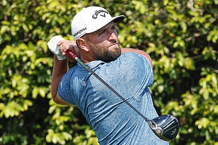 Mar 2, 2023; Orlando, Florida, USA; Jon Rahm hits his tee shot on the ninth hole during the first round of the Arnold Palmer Invitational golf tournament. Mandatory Credit: Reinhold Matay-USA TODAY Sports