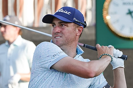 Mar 4, 2023; Orlando, Florida, USA; Justin Thomas reacts after hitting on the 18th hole during the third round of the Arnold Palmer Invitational golf tournament. Mandatory Credit: Reinhold Matay-USA TODAY Sports