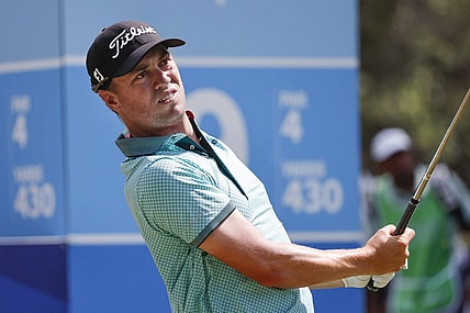 Mar 17, 2023; Palm Harbor, Florida, USA; Justin Thomas plays his shot from the ninth tee during the second round of the Valspar Championship golf tournament. Mandatory Credit: Reinhold Matay-USA TODAY Sports