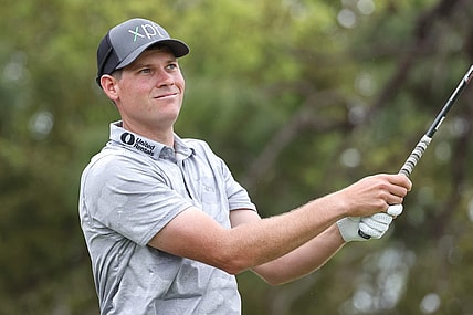 Mar 18, 2023; Palm Harbor, Florida, USA; Adam Schenk plays his shot from the first tee during the third round of the Valspar Championship golf tournament. Mandatory Credit: Reinhold Matay-USA TODAY Sports
