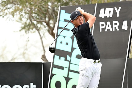 Mar 19, 2023; Tucson, Arizona, USA; Danny Lee hits from the 18th tee during the final round of the LIV Golf event at The Gallery Golf Club. Mandatory Credit: Zachary BonDurant-USA TODAY Sports
