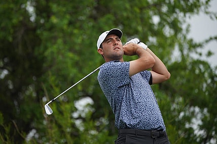 Mar 22, 2023; Austin, Texas, USA; Scottie Scheffler tees off during the first round of the World Golf Championships-Dell Technologies Match Play golf tournament. Mandatory Credit: Dustin Safranek-USA TODAY Sports