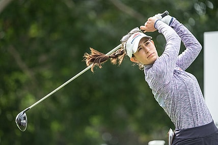 Aug 25, 2022; Ottawa, Ontario, CAN; Cheyenne Knight of the United States tees off during the first round of the CP Women's Open golf tournament. Mandatory Credit: Marc DesRosiers-USA TODAY Sports