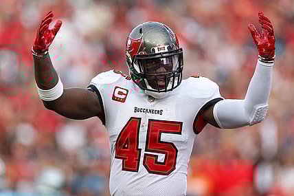 Jan 1, 2023; Tampa, Florida, USA;  Tampa Bay Buccaneers linebacker Devin White (45) reacts after a play against the Carolina Panthers in the fourth quarter at Raymond James Stadium. Mandatory Credit: Nathan Ray Seebeck-USA TODAY Sports