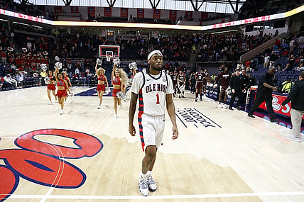 Feb 18, 2023; Oxford, Mississippi, USA; Mississippi Rebels guard Amaree Abram (1) walks off the court after being defeated by the Mississippi State Bulldogs at The Sandy and John Black Pavilion at Ole Miss. Mandatory Credit: Petre Thomas-USA TODAY Sports