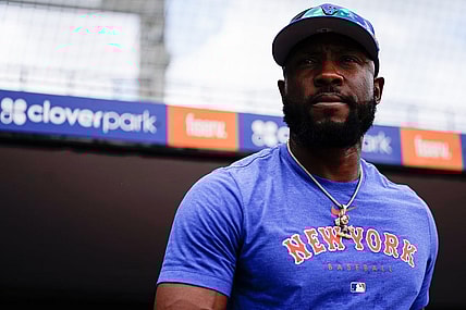 Mar 26, 2023; Port St. Lucie, Florida, USA; New York Mets right fielder Starling Marte (6) warms up prior to a game against the Miami Marlins at Clover Park. Mandatory Credit: Rich Storry-USA TODAY Sports