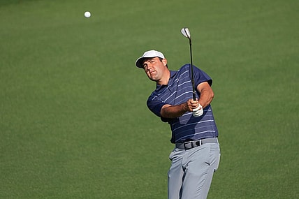 Apr 5, 2023; Augusta, Georgia, USA; Scottie Scheffler plays a shot on the second hole during a practice round for The Masters golf tournament at Augusta National Golf Club. Mandatory Credit: Kyle Terada-USA TODAY Network