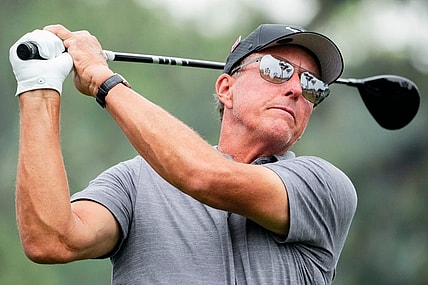 Phil Mickelson tees off on the 18th hole during a practice round for The Masters golf tournament at the Augusta National Golf Club in Augusta, Georgia, on April 4, 2023.

Pga The Masters Practice Round