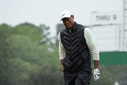 Apr 8, 2023; Augusta, Georgia, USA; Tiger Woods walks to the 18th green during the second round of The Masters golf tournament. Mandatory Credit: Kyle Terada-USA TODAY Network
