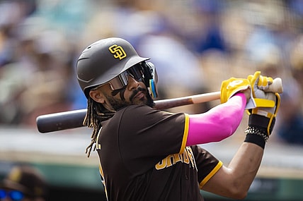Mar 6, 2023; Phoenix, Arizona, USA; San Diego Padres outfielder Fernando Tatis Jr against the Los Angeles Dodgers during a spring training game at Camelback Ranch-Glendale. Mandatory Credit: Mark J. Rebilas-USA TODAY Sports