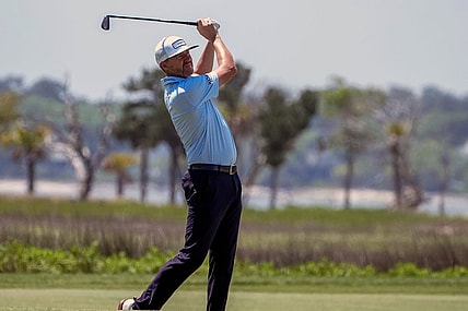Apr 14, 2023; Hilton Head, South Carolina, USA; Jimmy Walker plays from the 18th fairway during the second round of the RBC Heritage golf tournament. Mandatory Credit: David Yeazell-USA TODAY Sports