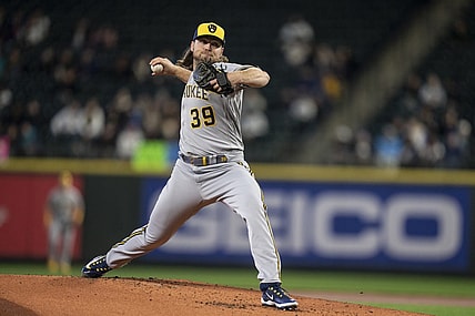 Apr 17, 2023; Seattle, Washington, USA; Milwaukee Brewers starter Corbin Burnes (39) delivers a pitch during the first inning against the Seattle Mariners at T-Mobile Park. Mandatory Credit: Stephen Brashear-USA TODAY Sports