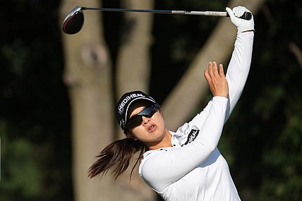 Aug 25, 2022; Ottawa, Ontario, CAN; Sei Young Kim of Korea tees off during the first round of the CP Women's Open golf tournament. Mandatory Credit: Marc DesRosiers-USA TODAY Sports
