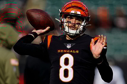 Cincinnati Bengals quarterback Brandon Allen (8) warms up before the first quarter of the NFL Week 18 game between the Cincinnati Bengals and the Baltimore Ravens at Paycor Stadium in downtown Cincinnati on Sunday, Jan. 8, 2023.

Baltimore Ravens At Cincinnati Bengals Nfl Week 18