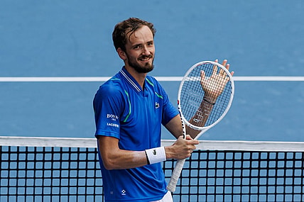 Apr 2, 2023; Miami, Florida, US; Daniil Medvedev celebrates his victory over Jannik Sinner (ITA) (not pictured) in the men   s singles final of the Miami Open at Hard Rock Stadium. Mandatory Credit: Mike Frey-USA TODAY Sports