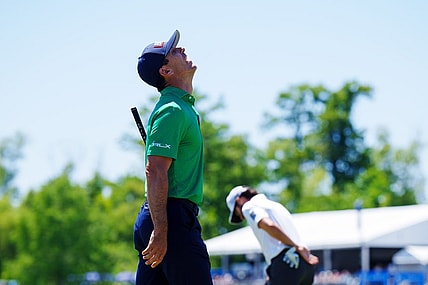 Apr 22, 2023; Avondale, Louisiana, USA; Billy Horschel reacts to missing a putt on the 18th green during the third round of the Zurich Classic of New Orleans golf tournament. Mandatory Credit: Andrew Wevers-USA TODAY Sports