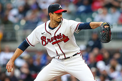 Apr 25, 2023; Atlanta, Georgia, USA; Atlanta Braves starting pitcher Charlie Morton (50) throws against the Miami Marlins in first inning at Truist Park. Mandatory Credit: Brett Davis-USA TODAY Sports
