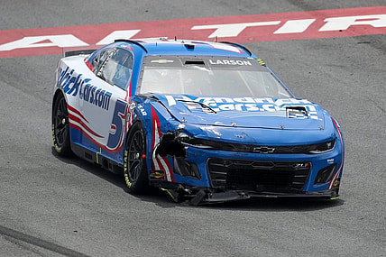 May 1, 2023; Dover, Delaware, USA; NASCAR Cup Series driver Kyle Larson (5) after being involved in an accident during the Wurth 400 at Dover Motor Speedway. Mandatory Credit: Matthew OHaren-USA TODAY Sports
