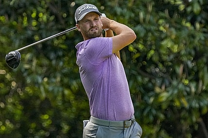 May 6, 2023; Charlotte, North Carolina, USA; Wyndham Clark hits his tee shot on 16 during the third round of the Wells Fargo Championship golf tournament. Mandatory Credit: Jim Dedmon-USA TODAY Sports